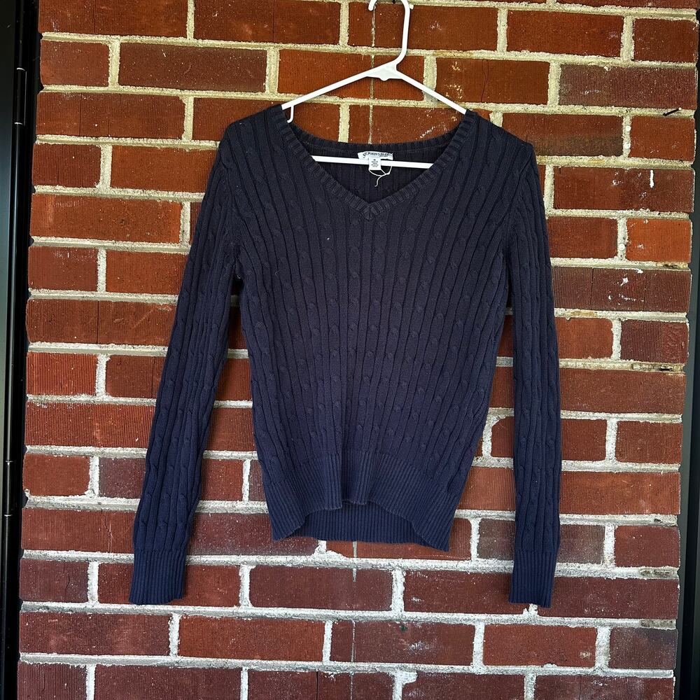 St. John’s Bay Purple Cable Knit V Neck Sweater Women Medium Cotton